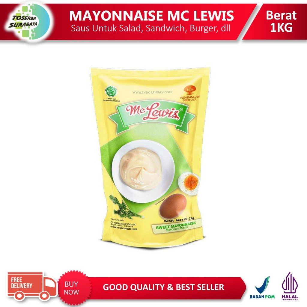 

Sweet Mayonnaise Mc Lewis Pouch 1Kg / McLewis Sweet Mayo / Mayonaise Manis