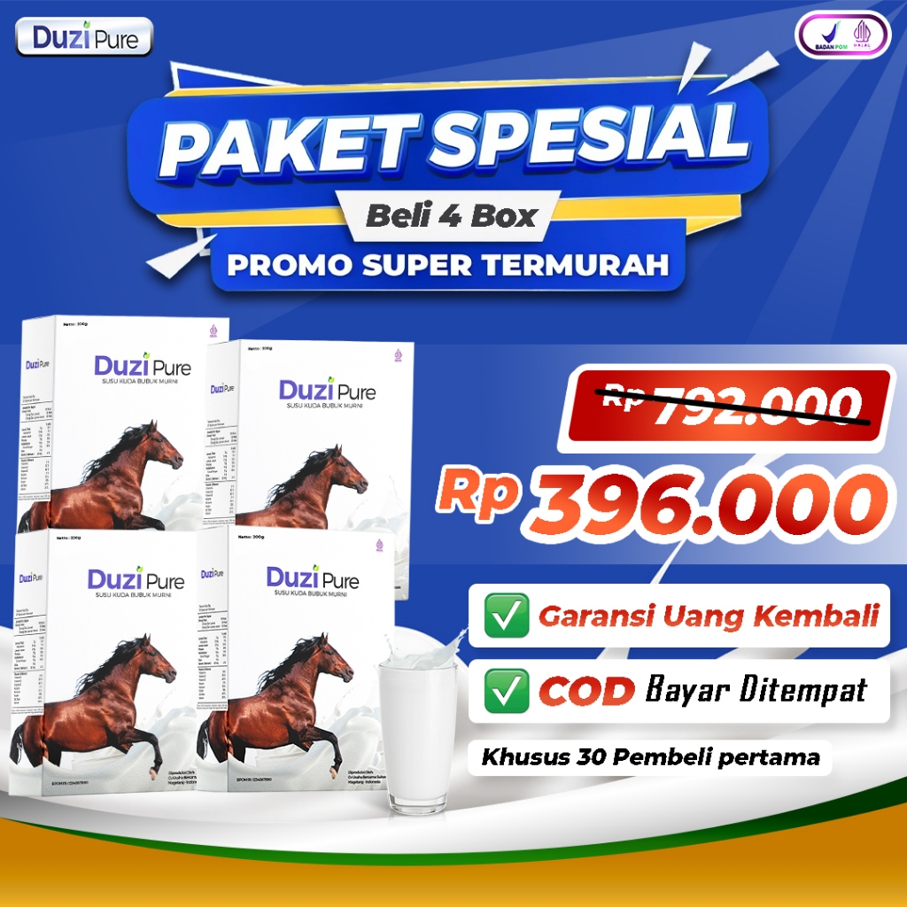 

100% ORIGINAL Duzi Pure Susu Kuda Murni / Susu Kuda Lombok 200gr 4 Box