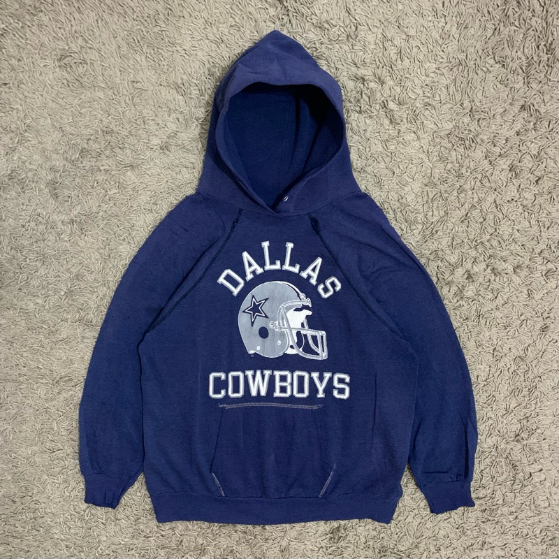 1980’s Tultex “Dallas Cowboys” Blue Raglan Hoodie - Jaket Hoodie Vintage Unisex Pria Wanita