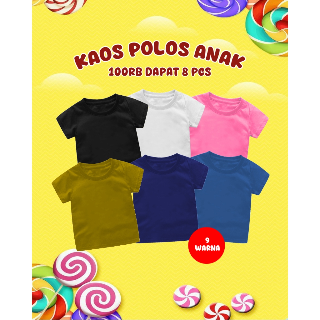 Kaos Polos Anak Cotton Combed Umur 1-6 Tahun Lengan Pendek Paket Usaha Grosir