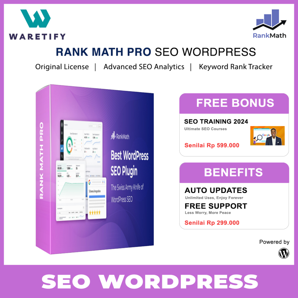 Rank Math Pro Wordpress Plugin SEO Original License Key Resmi Automatic Update 1 Tahun