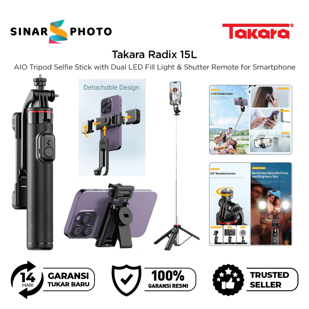Takara RADIX 15L All In One AIO Tripod Selfie Stick Tongsis Monopod for Smartphone & Action Camera