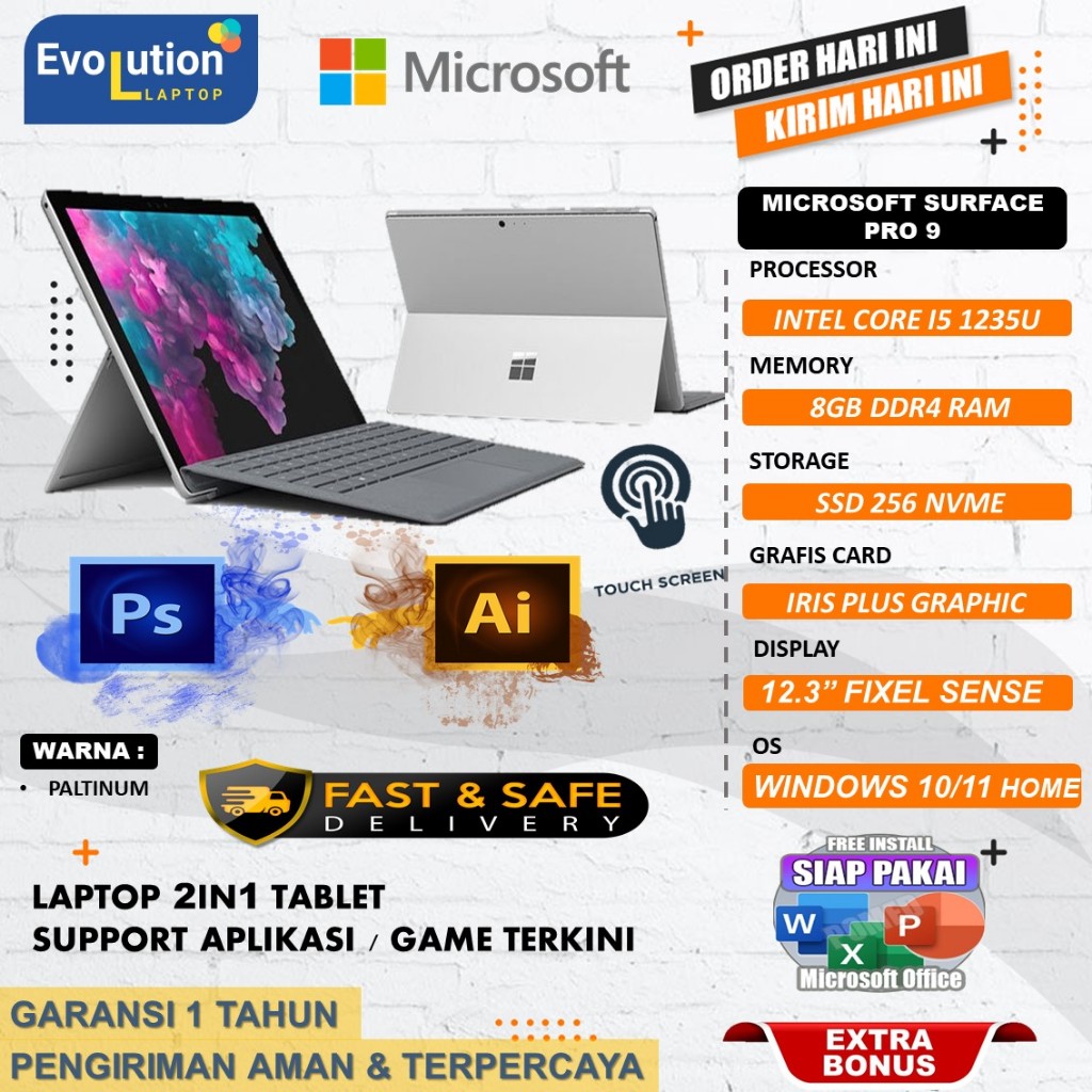 Laptop Touchscreen 2in1 Tablet Microsoft Surface Pro 9 Intel Core 1235U Ram16GB 1TB Ssd Touch Window