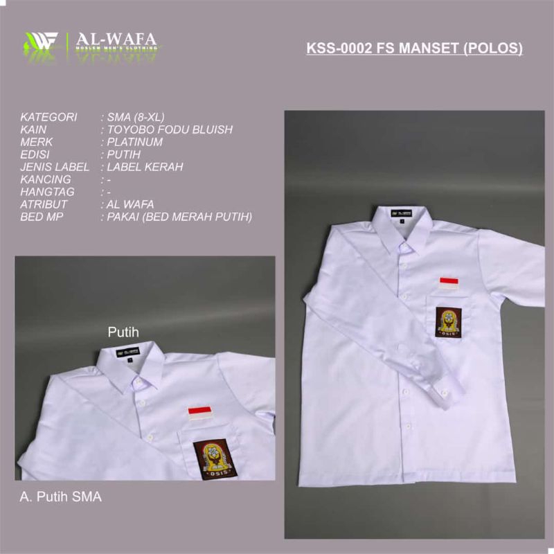 Seragam Terbaru Al Wafa/Seragam Platinum Al Wafa/Baju Sekolah Putih/Baju Al Wafa/Seragam Al Wafa/Baj