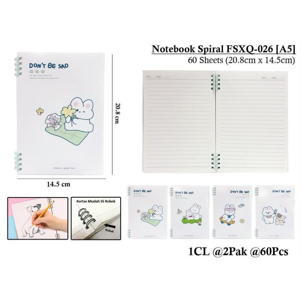 

WENGU NOTEBOOK SPIRAL RING COVER DONT BE SAD - BUKU CATATAN SPIRAL 60 LEMBAR Fsxq-026-A5