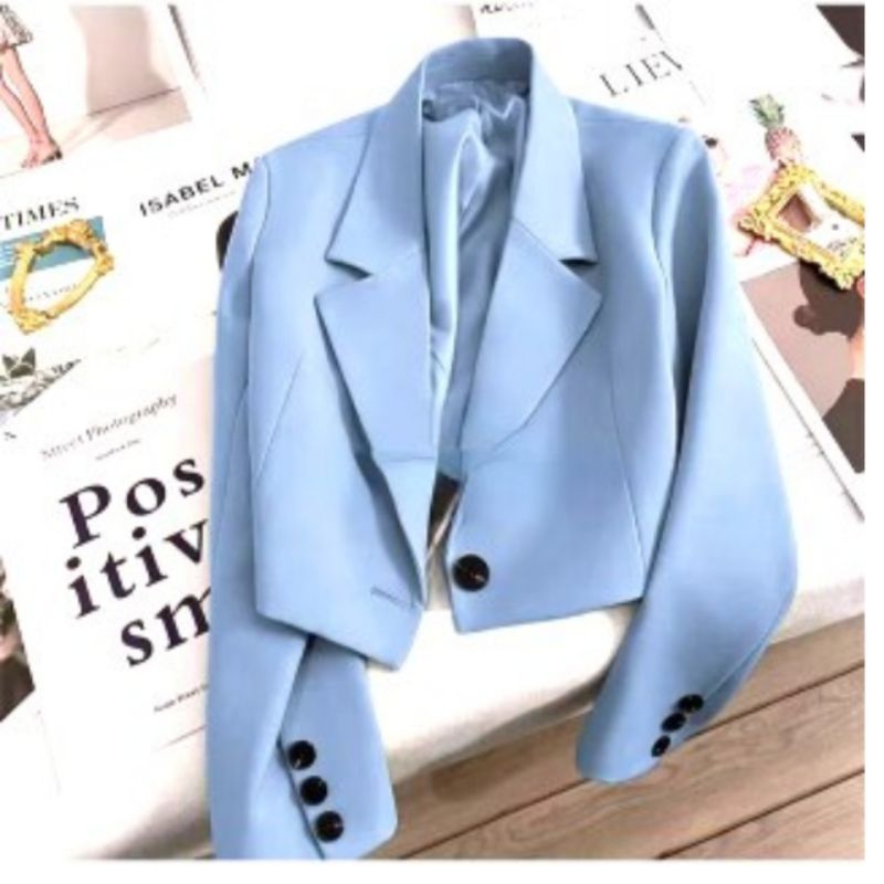 Atasan wanita crop blazer/blazer setengah badan/crop Korea/cropped blazer biru muda hitam navy terba