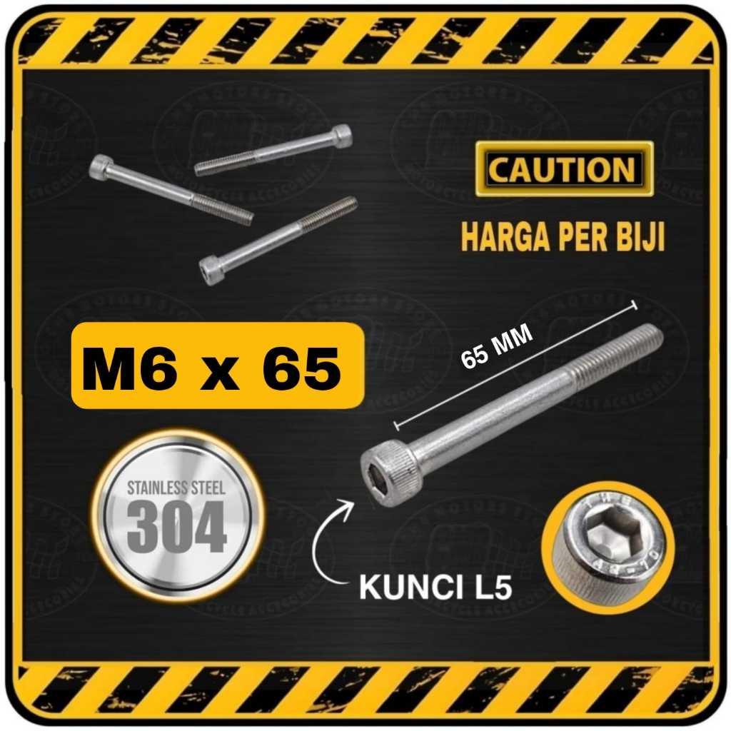 Baut L STAINLESS M6 x 65 || M6x65 ( Setara Baut Kunci 10 | Panjang 65 mm / 6,5 cm )