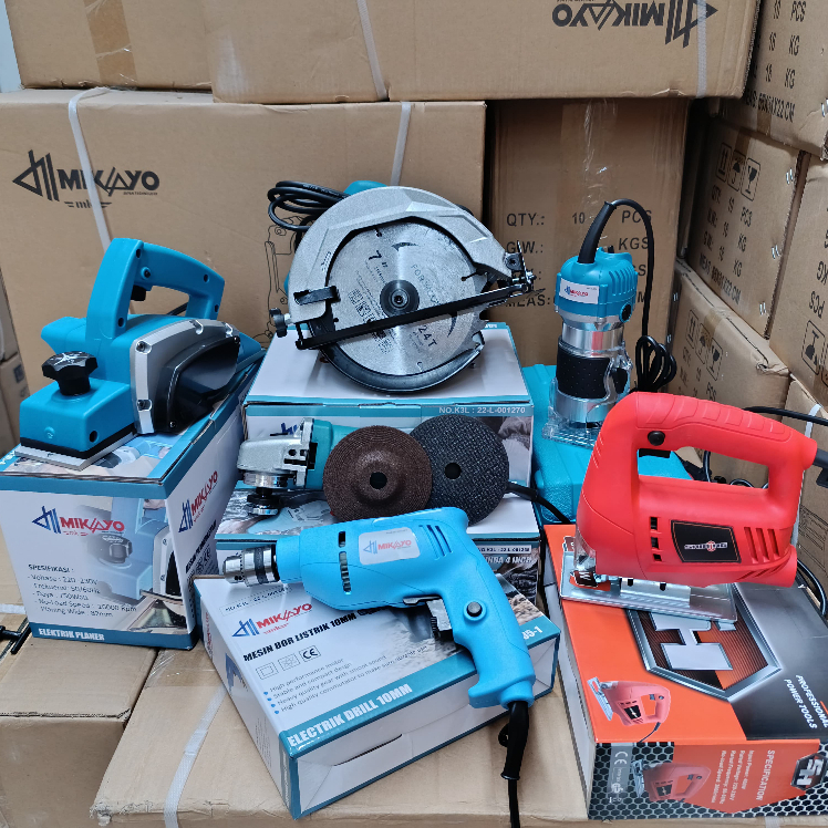 PAKET TUKANG KAYU LENGKAP MESIN dari BOR 10MM / MESIN GURINDA ANGLE GRINDER / MESIN SERUT PLANNER / 