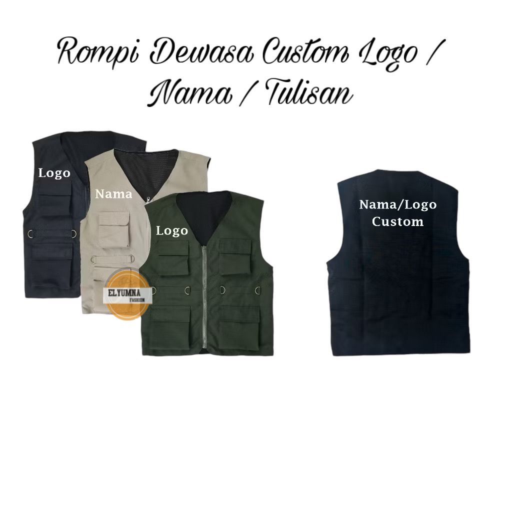 Rompi Tactical Vest Cargo Custom Bordir Logo Nama / Vest Tactical Pdl Casual Custom Desain Bordir002