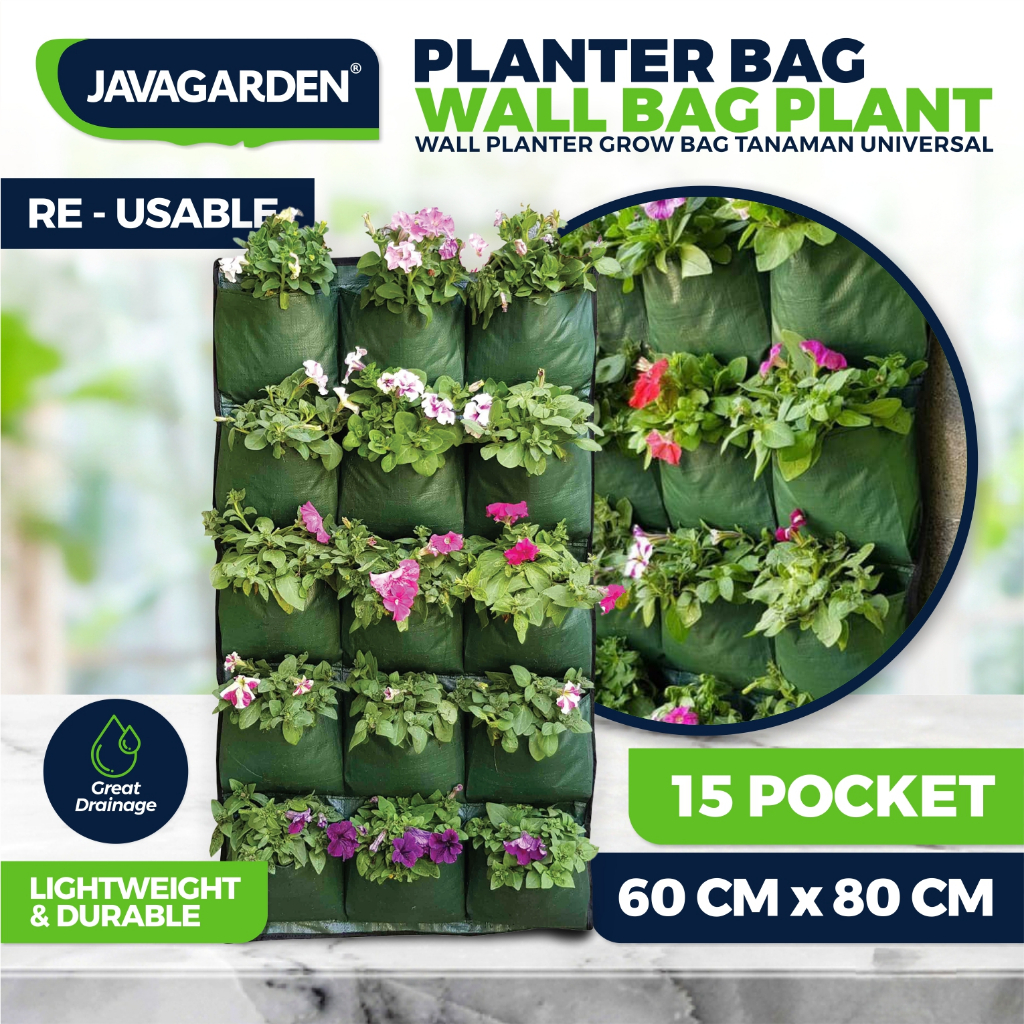 Javagarden - Vertical Wall Planter Bag Planter Bag Dinding 15 Kantong