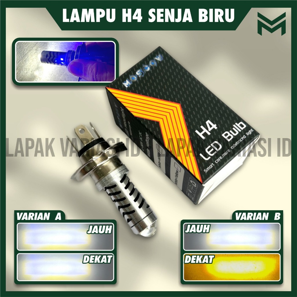 LAMPU LED LASER H4 SENJA BIRU LAMPU DEPAN  LAMPU JAUH DEKAT H4 LAMPU LED BOHLAM LASER H4 LAMPU UTAMA