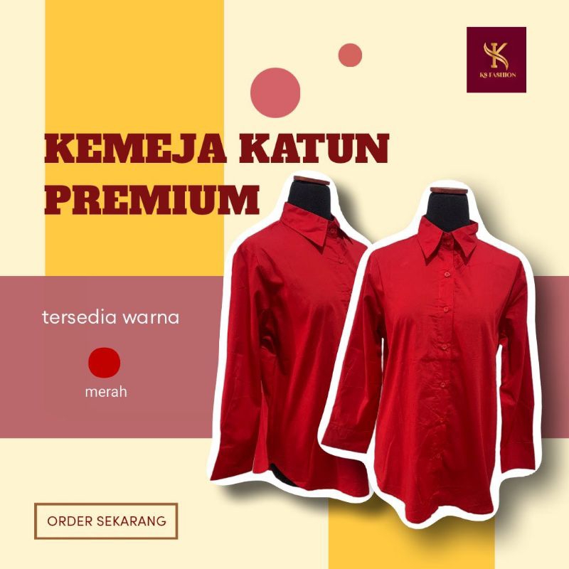 Kemeja Wanita Merah, Kemeja polos wanita, kemeja katun, kemeja kekinian, kemeja polos, kemeja merah