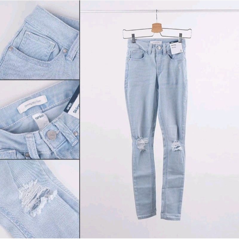 anko jeans skinny mide rise riped tebus (anko12)