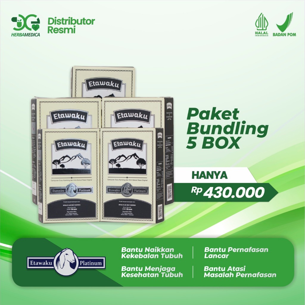 

Paket 5 Box Etawaku Platinum - Susu Berkhasiat Menyembuhkan Asma Sesak Nafas Menjadi Lega Hanya Minum 2x Sehari Mengatasi Diabetes Obesitas Atasi Sistem Pernapasan Pernafasan Asma Bronkhitis Sesak Napas Nafas Tingkatkan Kekebalan Obat Ama Obat Diabetes