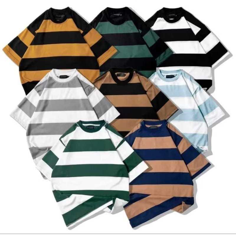 PROMO 5PCS 100RIBU KAOS STRIPE PRIA WANITA / KAOS SALUR PRIA / KAOS GARIS GARIS / KAOS 100 DAPAT 5