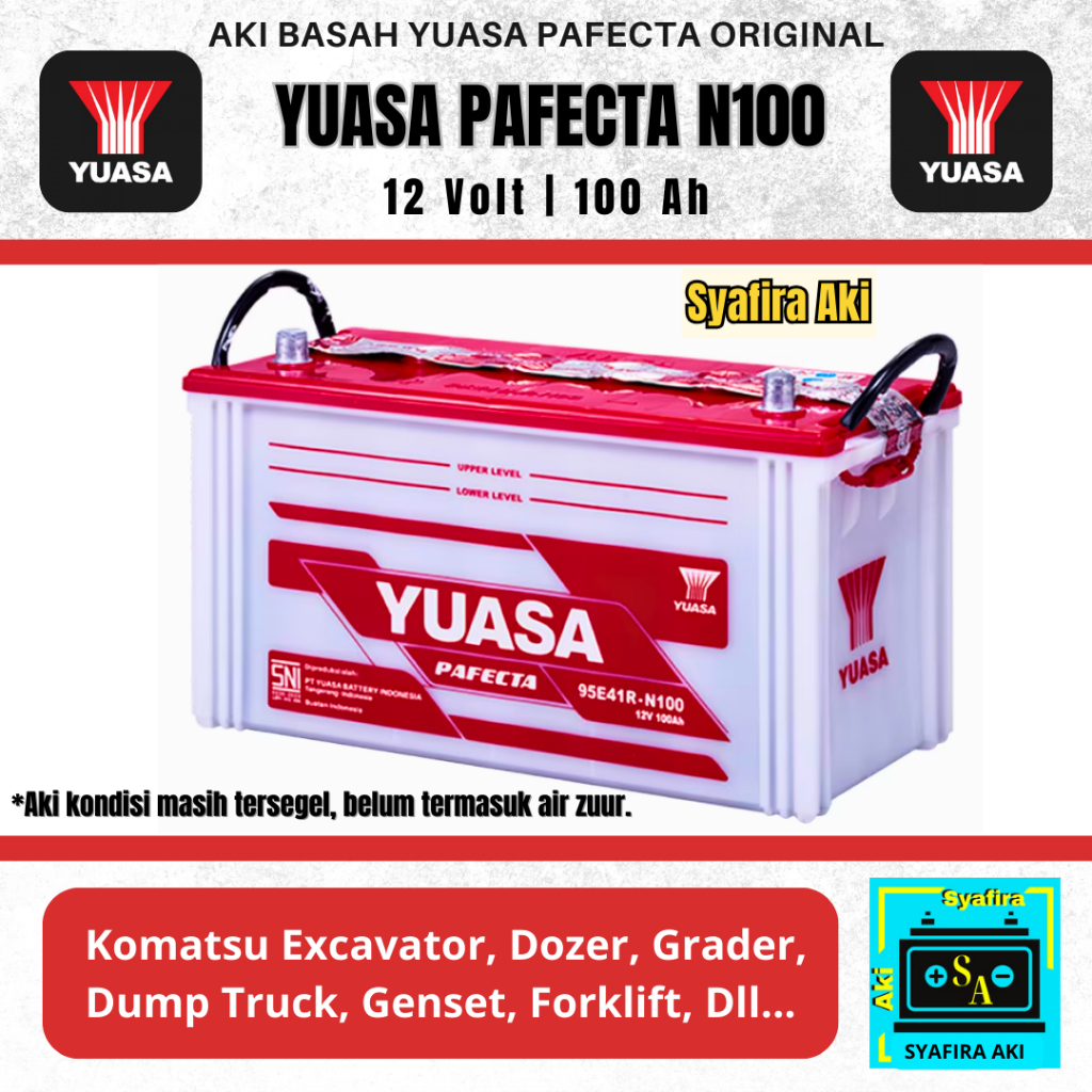 Aki Basah Mobil merk Yuasa 95E41R N100 / 100 Ampere (Dyna / Rino / Taft / Rocky / Delta)