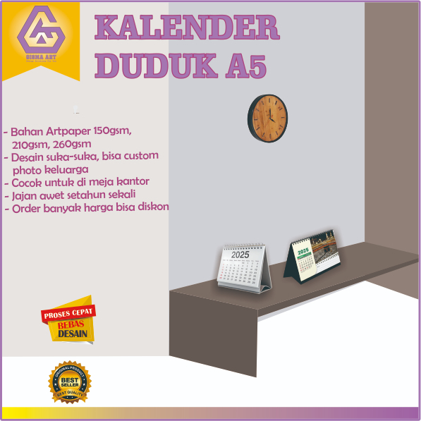 

KALENDER 2025 CUSTOM MURAH - KALENDER DUDUK 6 LEMBAR 1 MUKA PENYANGGA DUPLEX KERTAS AC 230