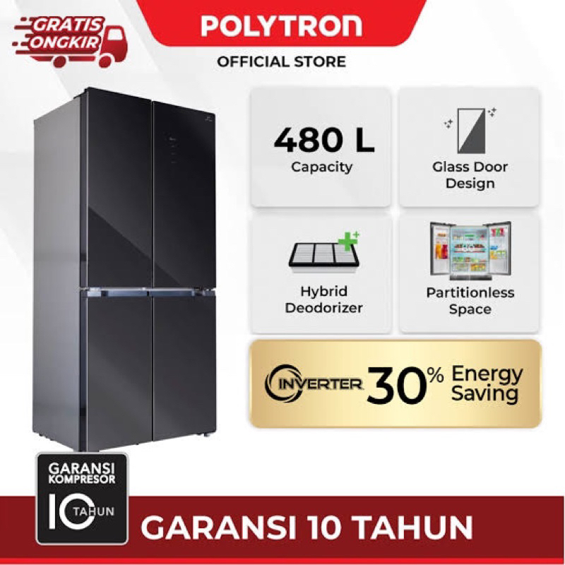 POLYTRON KULKAS 4 PINTU POLYTRON PRS 510X POLYTRON KULKAS INVERTER BLACK GLASS 480 L POLYTRON SBS KU