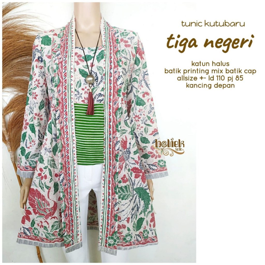Kebaya Tunik Kutubaru Tiga Negri Atasan Batik Wanita Terbaru Kekinian Outfit Trendy Cantik Korea Hij