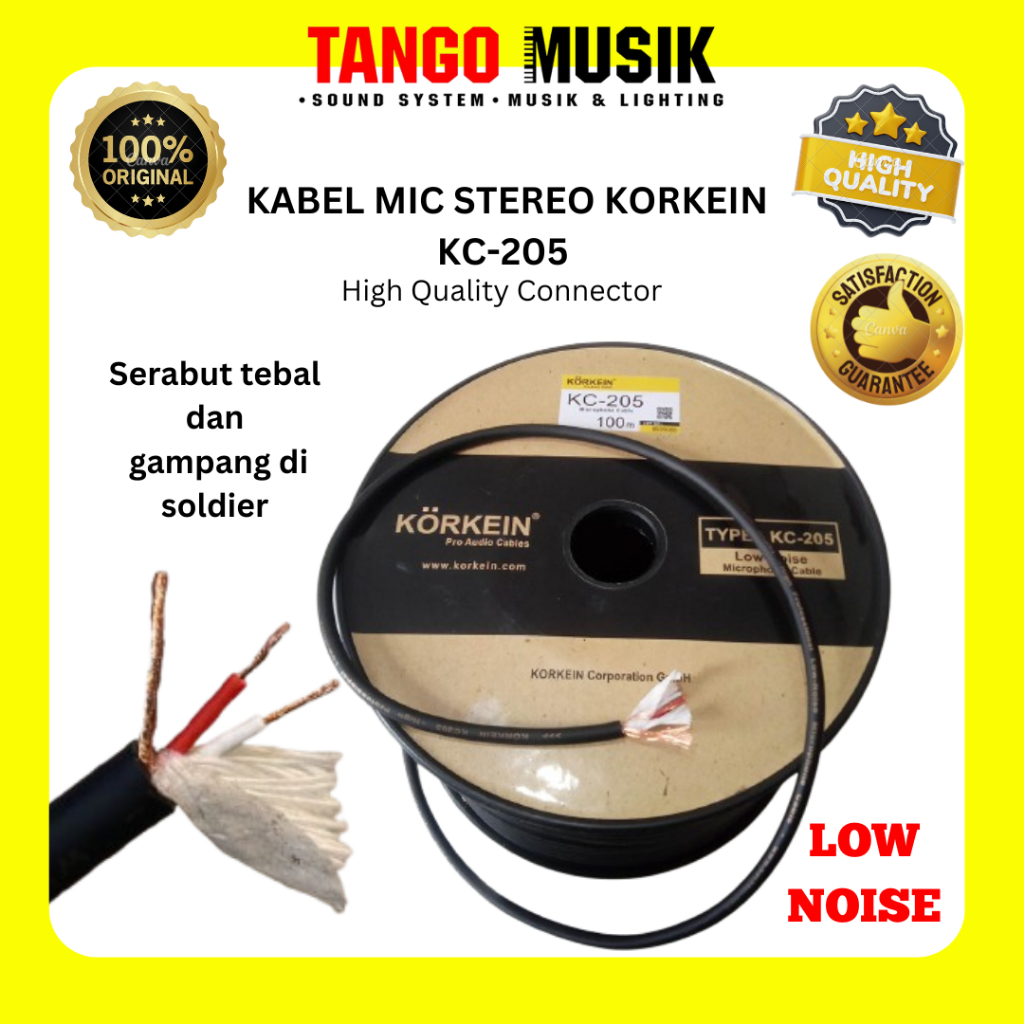 KABEL MIC LOW NOISE STEREO KORKEIN KC-205 ORIGINAL (1 ROLL 100 METER) KABEL MIC MURAH DAN BERKUALITA