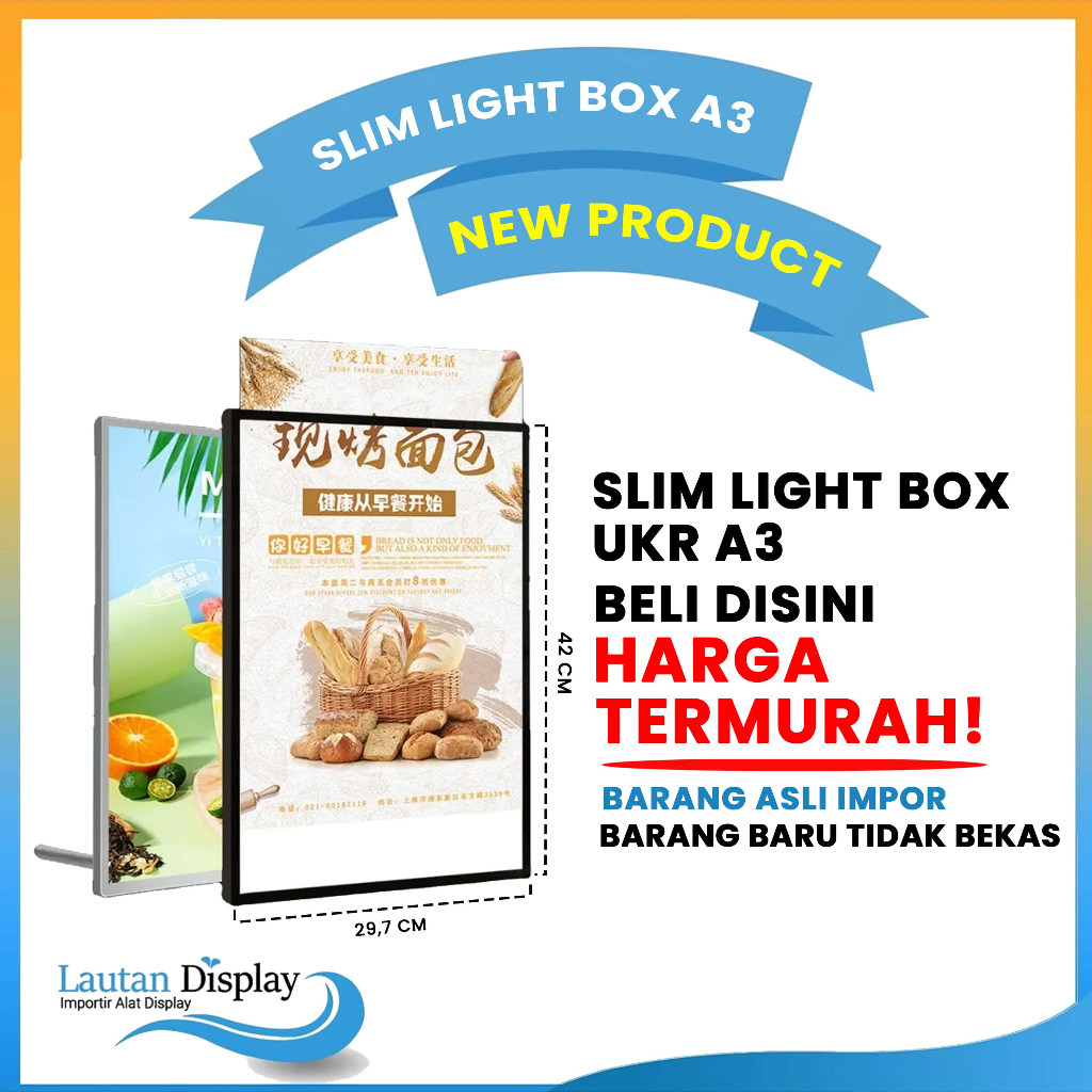 

LED Slim Light Box A3 Signboard Display Frame Menu Cafe Sign Board (LightBox + Cetak + Aksesoris)