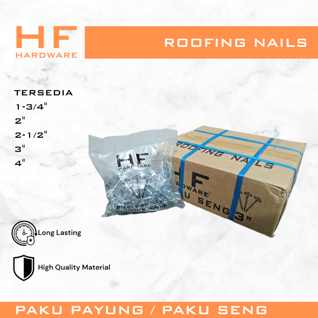 HF HARDWARE Roofing Nails Paku Payung Paku Seng Biasa dan Ulir 1.75 " 2 " 2.5" 3 " 4 " 1-3/4" 2-1/2"