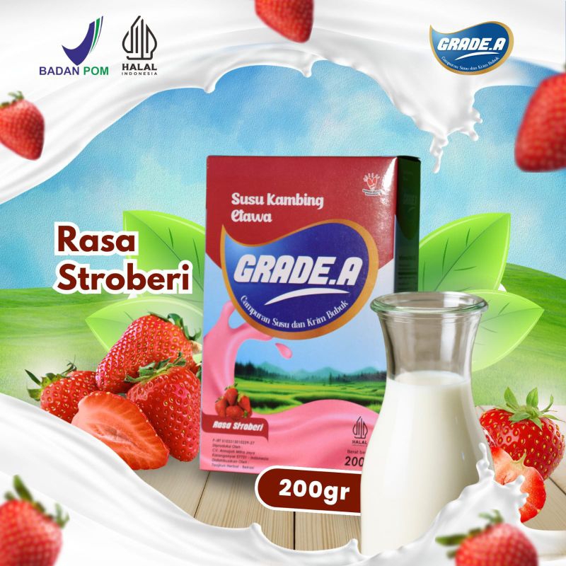 

Susu Kambing Etawa Grade.A Campuran Susu dan Krim Bubuk Rasa Stroberi 200 gram - membantu mengatasi nyeri sendi dan tulang