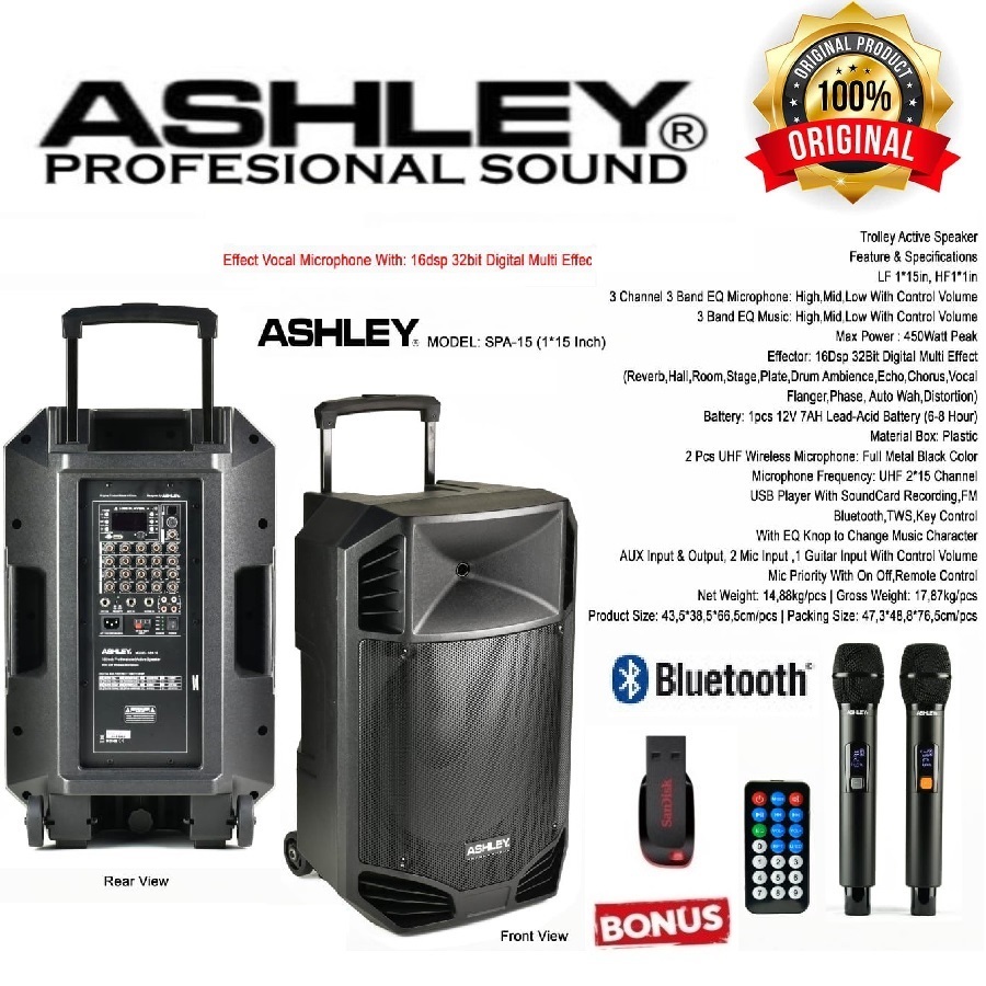 ashley spa15 / speaker portable wireless 15 inch original ashley spa 15 /spa15