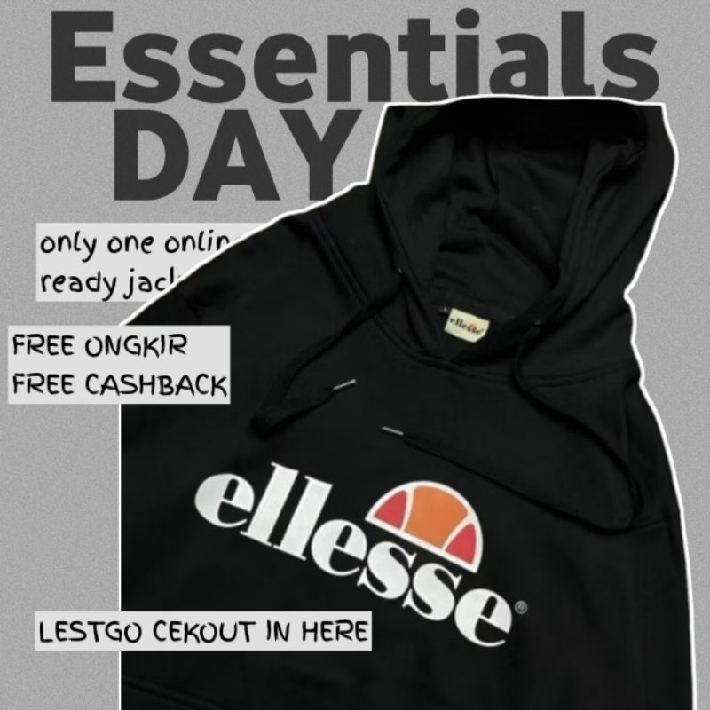 ONELESS - SWEATER HOODIE ELLESSE BLACK BIG LOGO FULL COTTON TEBAL 280GRMASI