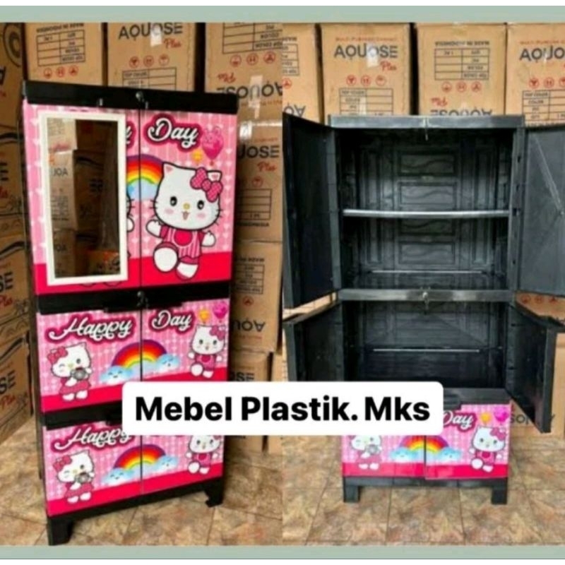 Lemari Pakaian/Lemari plastik susun 4 Aqouse Jumbo Full
rak plus kaca
