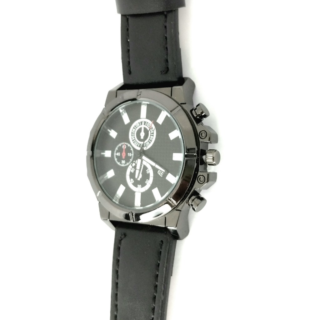 JAM TANGAN KULIT PRIA CASUAL ELEGAN - HITAM