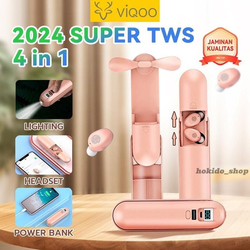 Earphone Bluetooth 4 in 1 Terlaris Termurah with F7 Earbuds Dan Mini Fan Dan Flashlight Dan PowerBan