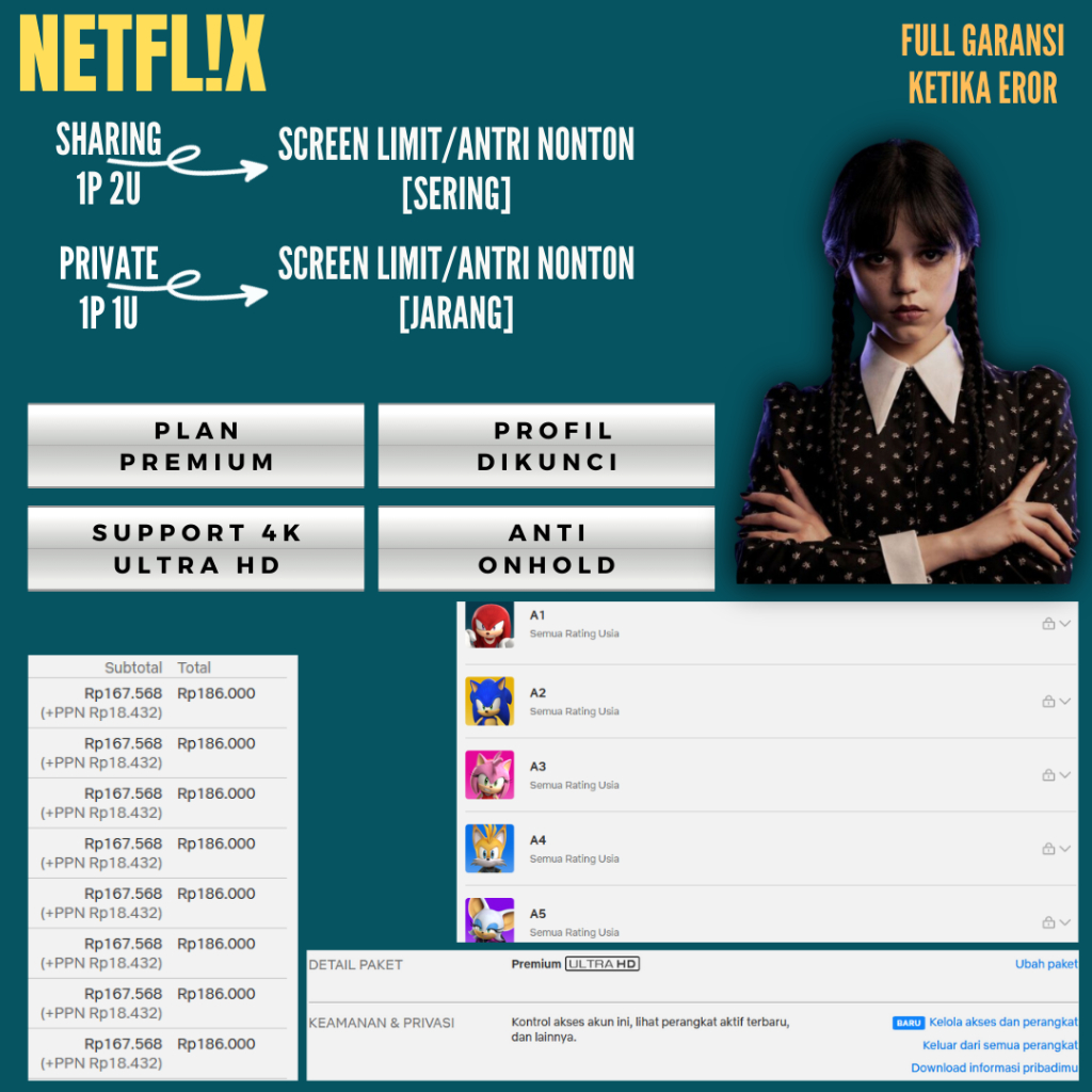 

NETTFLIXX 2 SHARING PRIVATE 4K PREMIUM ULTRA HD 1 BLN FULL GARANSI MURAH 44