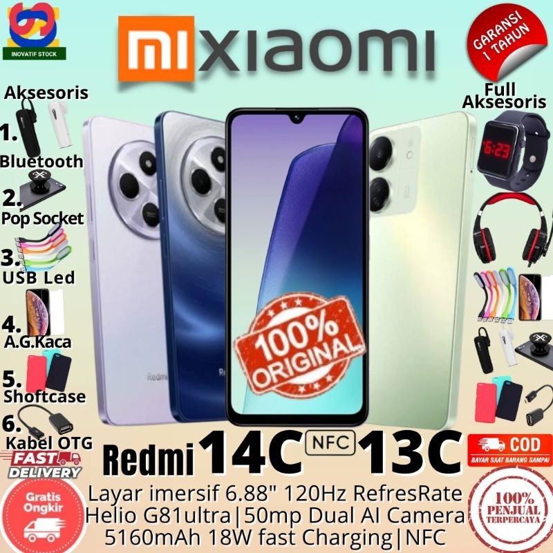 HP BARU XIAOMI REDMI 14C | REDMI 13C 6/128GB 8/256GB RAM Upto 16GB GARANSI RESMI 100% ORIGINAL