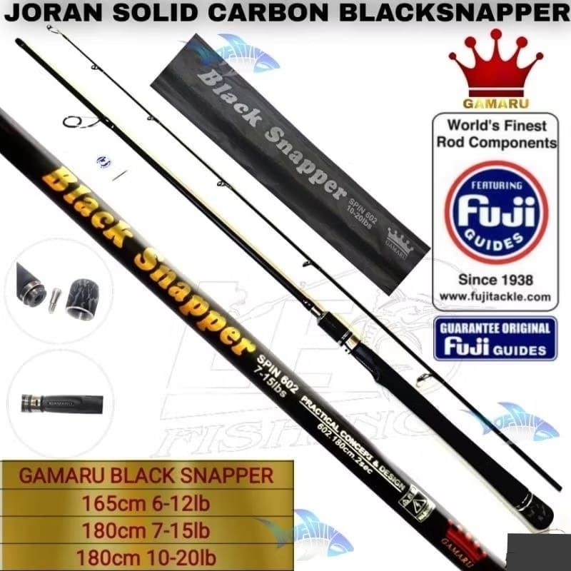 JORAN GAMARU BLACK SNAPPER MATERIAL CARBON SOLID RING GUIDE FUJI 180CM-210CM | ROD PANCING SPINNING 