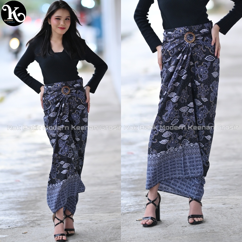 Keenan - Rok Lilit Batik Kondangan Rok Kain Batik Tali Panjang Free Ring Gasper Warna  Hitam