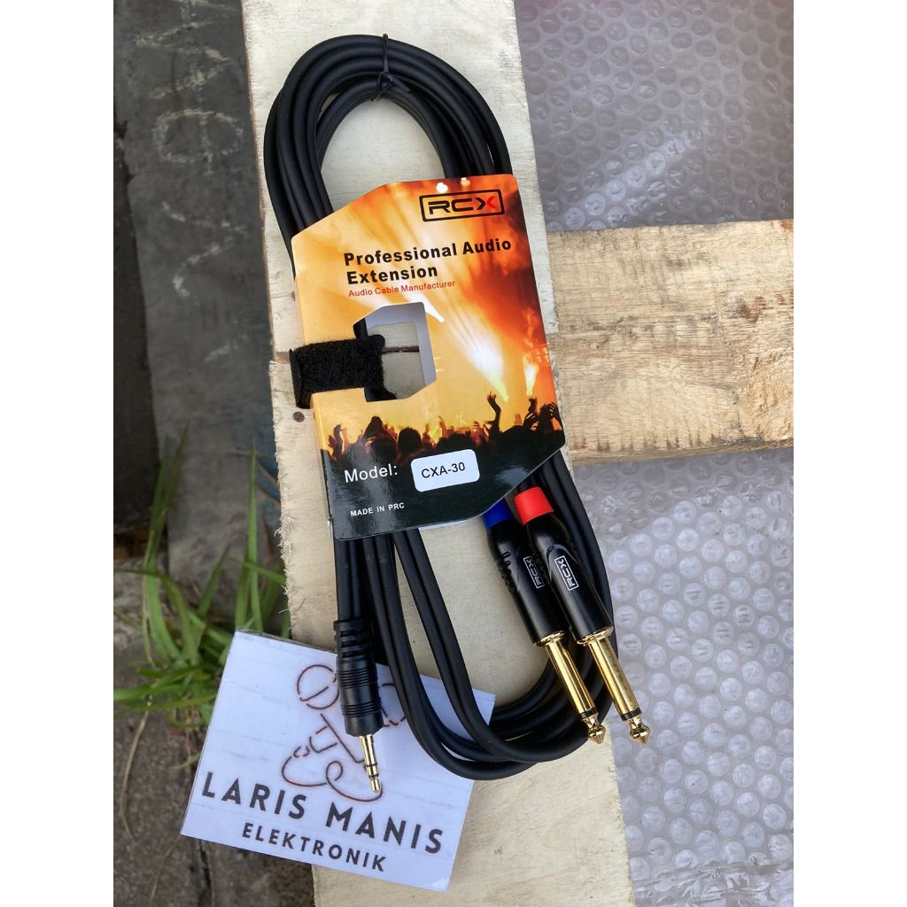 Kabel Aux RCX HP Mini Stereo 3,5mm ke 2 Jack TOA MONO 2 Meter Mini 3,5 mm HP to TOA MONO Kabel Lentu