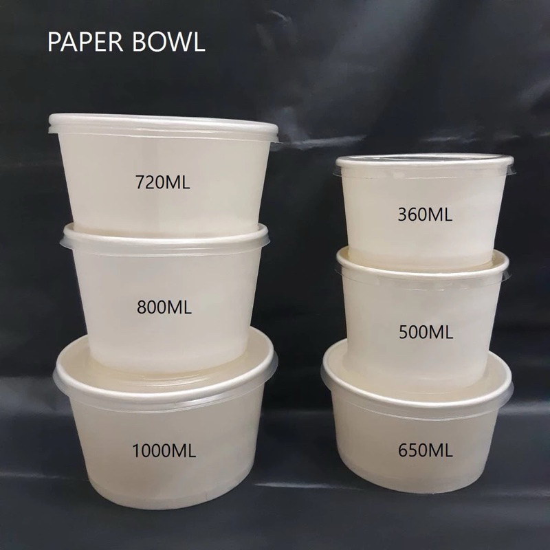 Paper Bowl Mangkok Kertas Nasi Kemasan Makanan Ivory + Tutup Lid