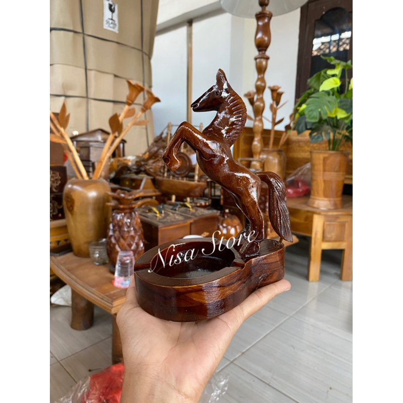 Hiasan meja/Asbak kayu jati motif kuda/asbak kuda/hiasan meja/dekorasi meja/patung kuda