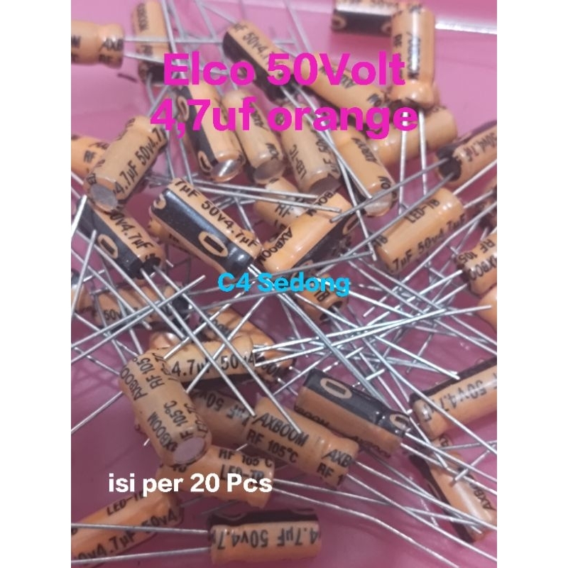 Elco 50Volt/4, 7uf orange isi 20pcs