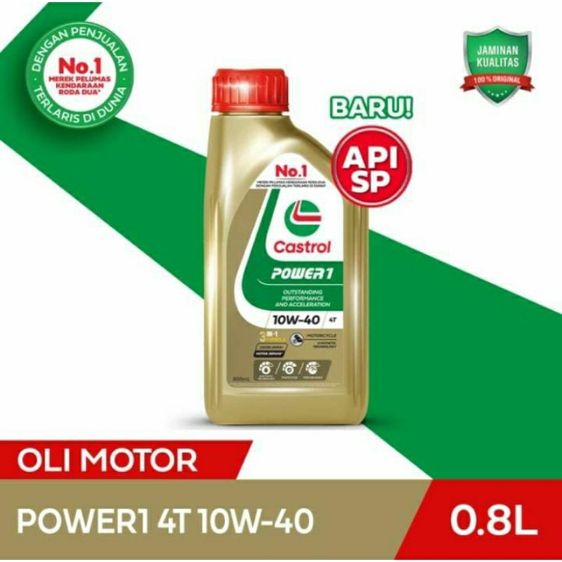 Denting Mas Terang Castrol Power 1 4T Sae 10W-40 Gold 800Ml Oli Mesin Motor Bebek/Manual