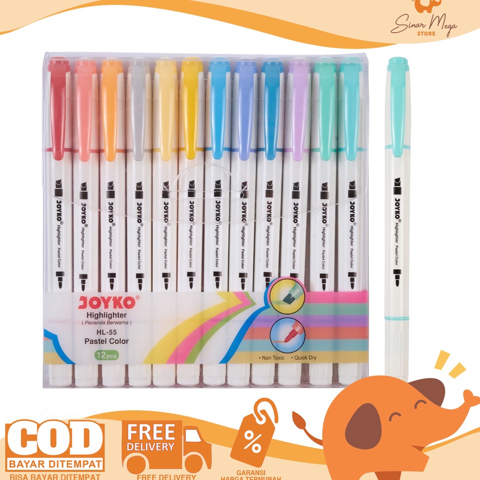 

ART C7R2 Joyko Highlighter HL55 1 Set Isi 12Pcs Dual Tip Penanda 12 Warna Pastel Color Lucu Unik Murah