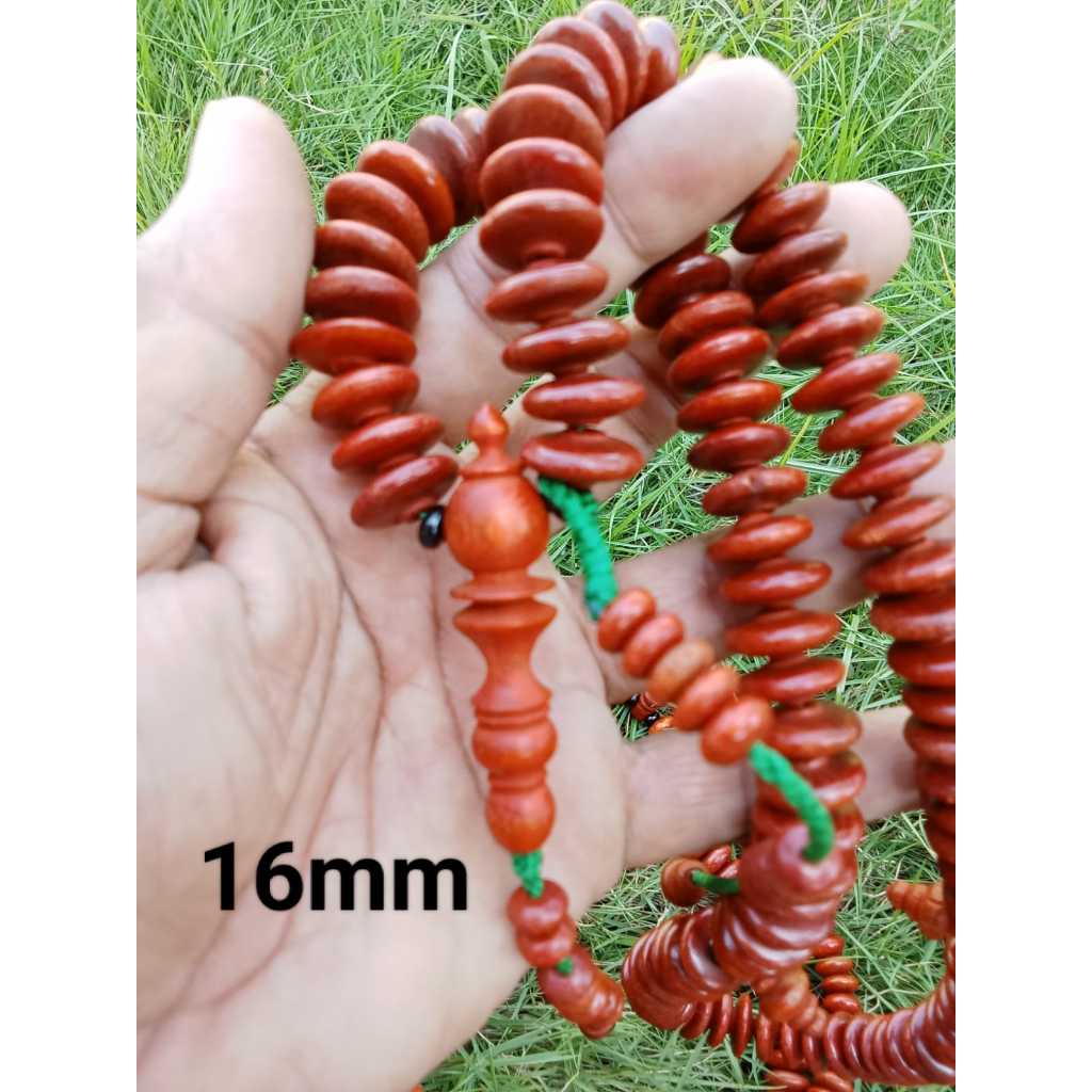 TERBAIK - Tasbih kayu galih secang 99 butir model donat pipih 16 mm | tasbih kayu pipih jumbo terbai