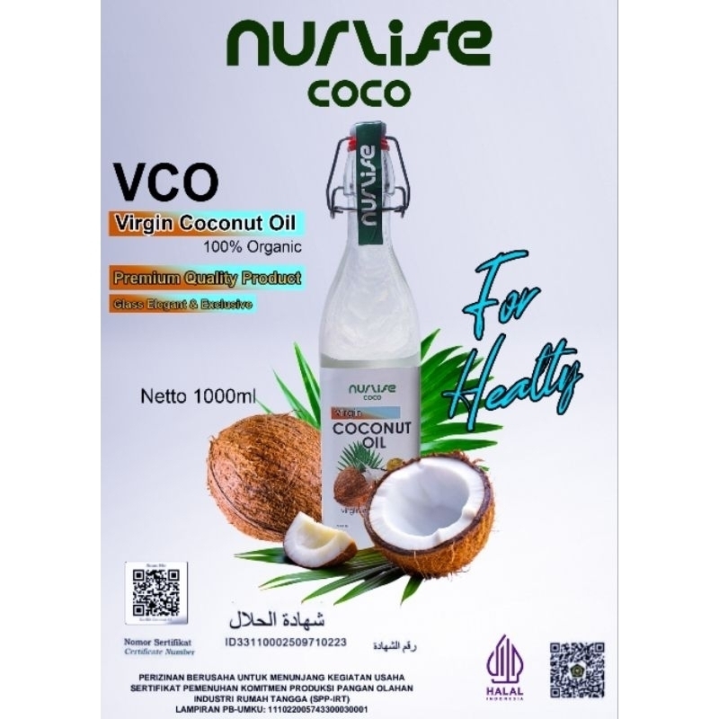 

VCO Virgin coconut Oil NurlifeCoco 1000ml|Super Premium| (Glass Elegand & Exclusive )