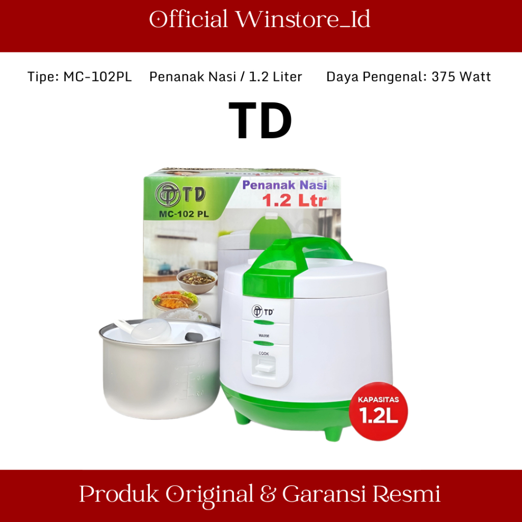 Rice Cooker / MagiCom TD PLASTIK PENANAK NASI TD 1.2 LITER MC 102 PL
