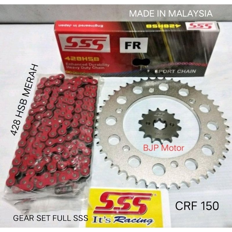 Gear Set SSS 428 Honda CRF150L rantai SSS 428 HSB 140L Merah dipilih ukuran gir depan dan belakang