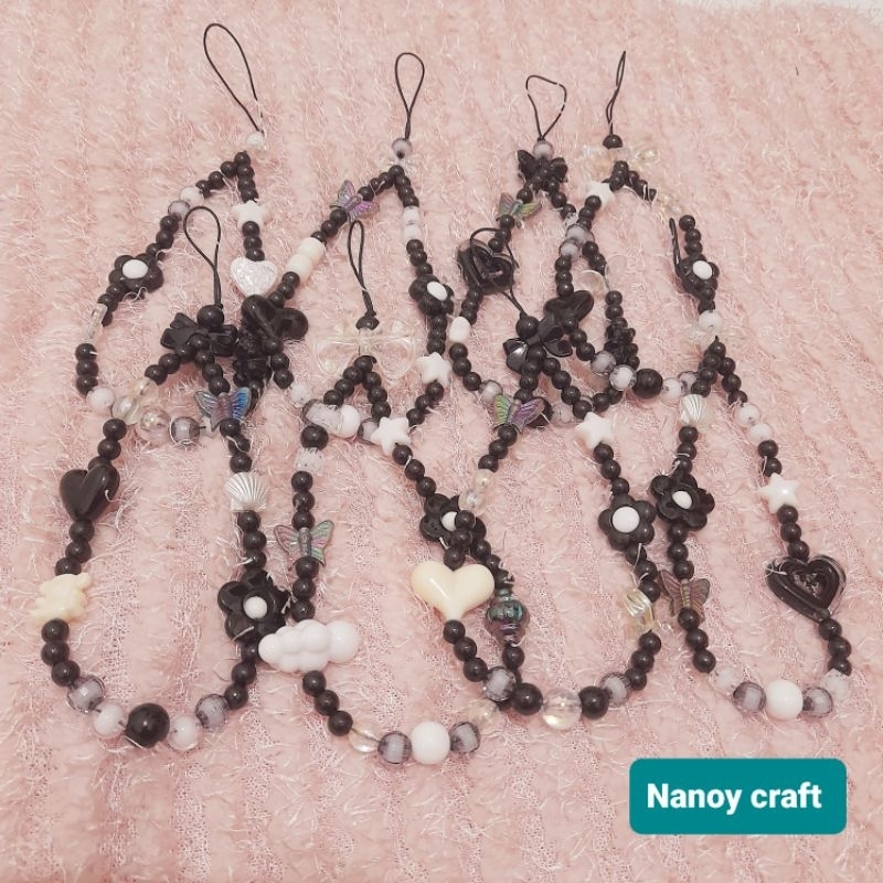 Strap hp/Strap hp hitam putih /Strap hp manik2 lucu