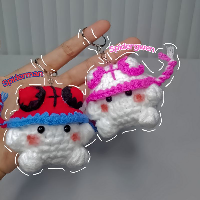 amigurumi Crochet keychain baby mushroom Spiderman spidergwen | keychain Spiderman couple | gantunga