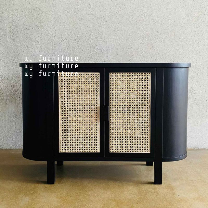 Bufet minimalis kayu jati kombinasi rotan, bufet meja tv kayu jati, meja tv