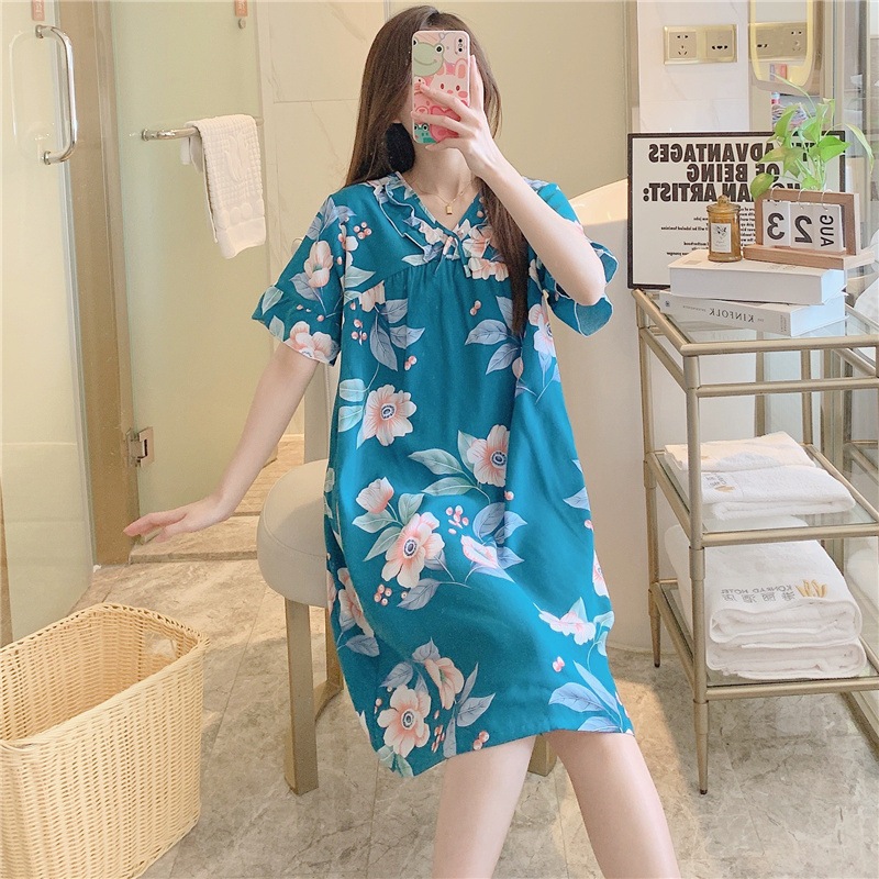 Baju Tidur Wanita/ Daster Wanita Katun Silk Import / Pakaian Rumah Lengan Pendek Gaya Korea